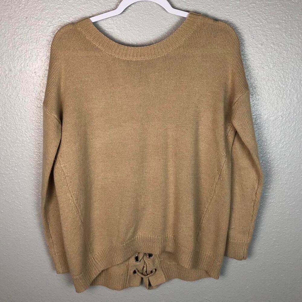 Entro Size S Brown Tan Lace Up Corset Back Long Sleeve Chunky Modern Sweater Top